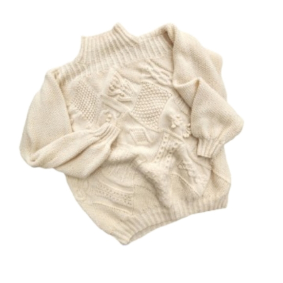 HANDKNIT CHUNKY OVERSIZED SWEATER, Cream, Women's XL - Picture 1 of 5